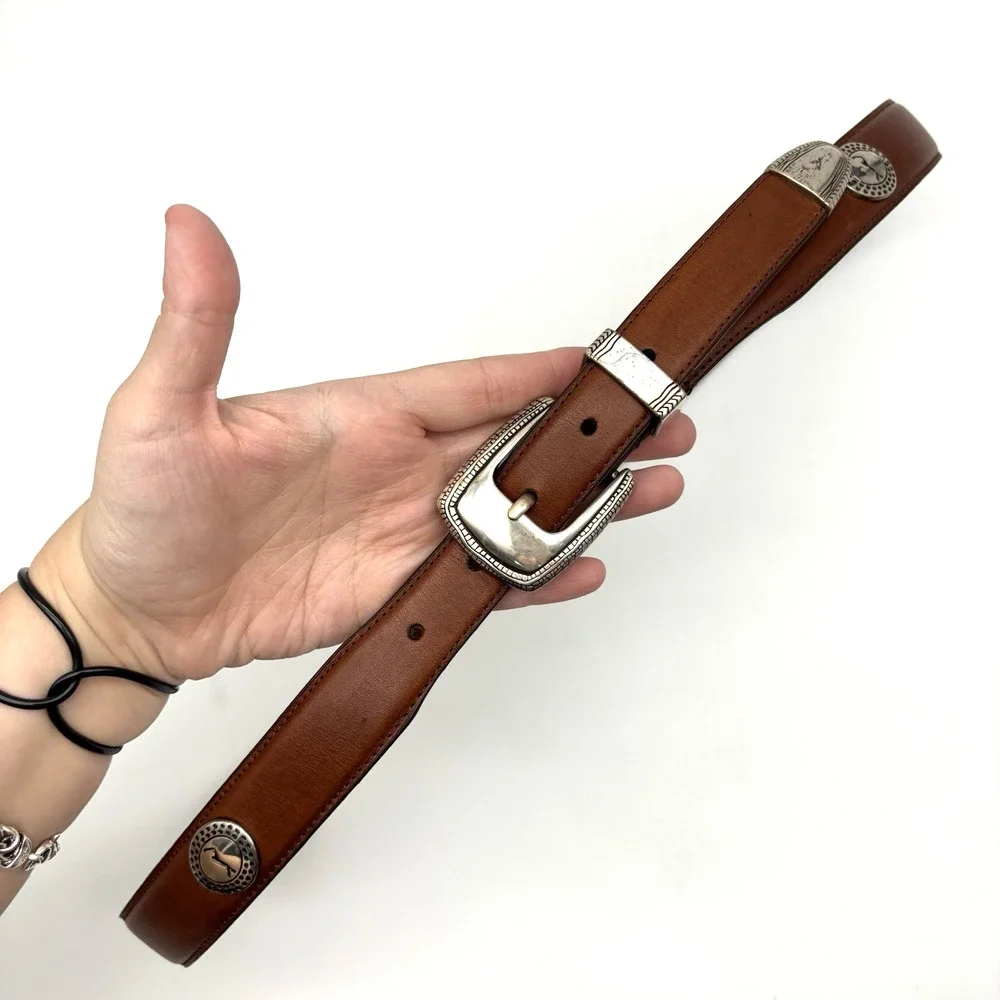 Vintage 90s PGA Tour Brown Full Grain Leather Concho Golf Belt 40 38-42